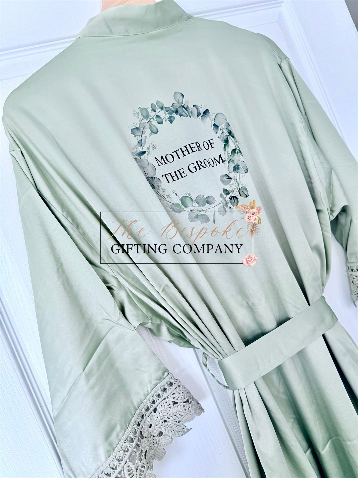 Sage Personalised Satin Lace Wedding Robes