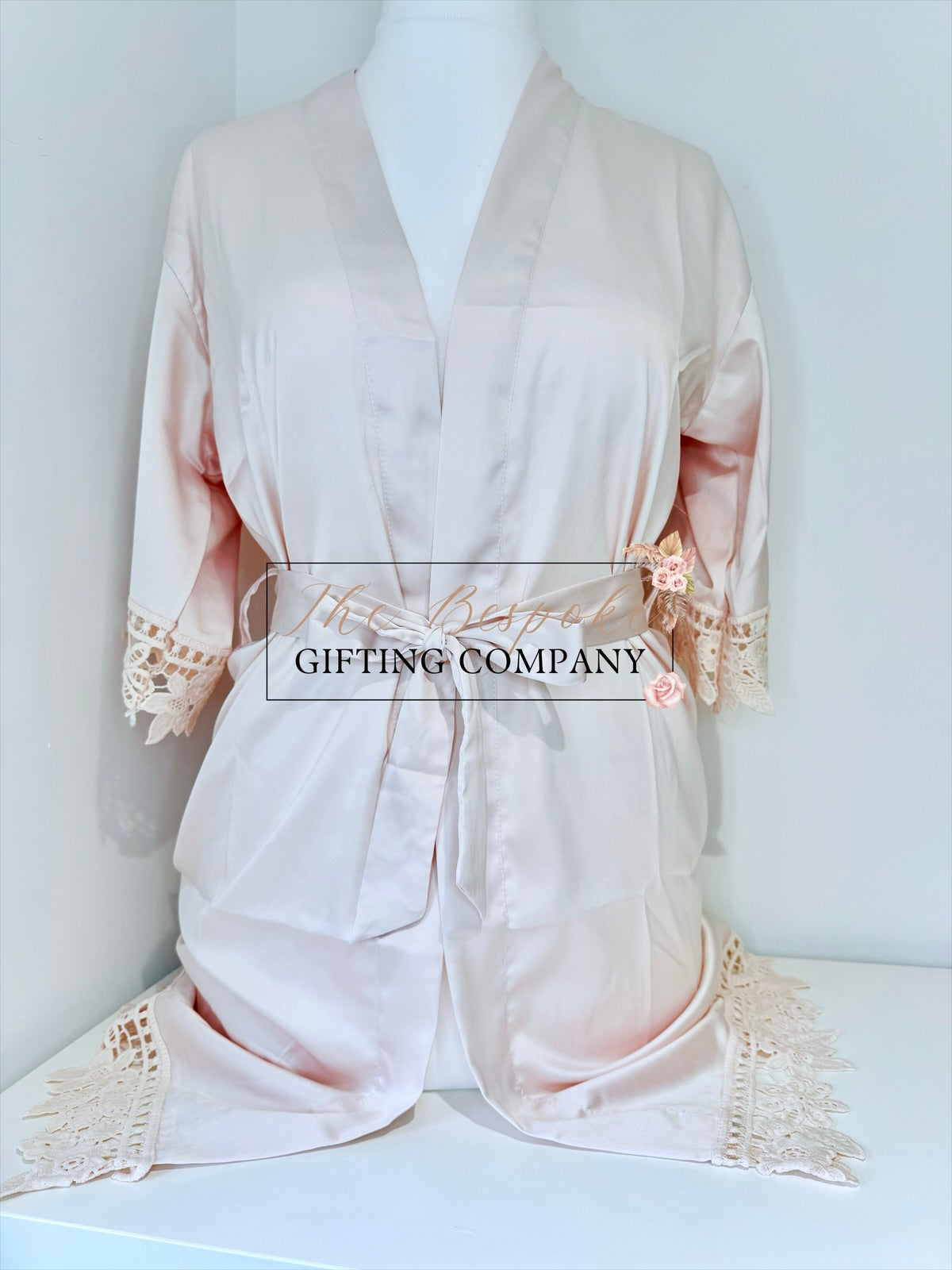 Personalised Blush Satin Lace Robes for Children