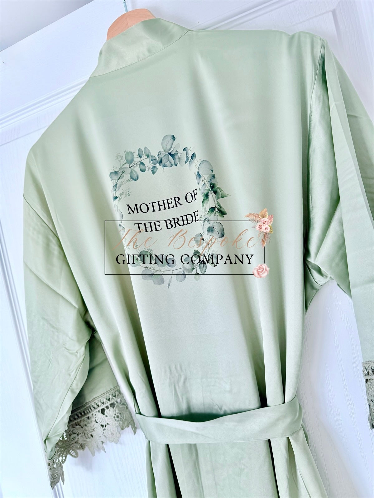 Sage Personalised Satin Lace Wedding Robes