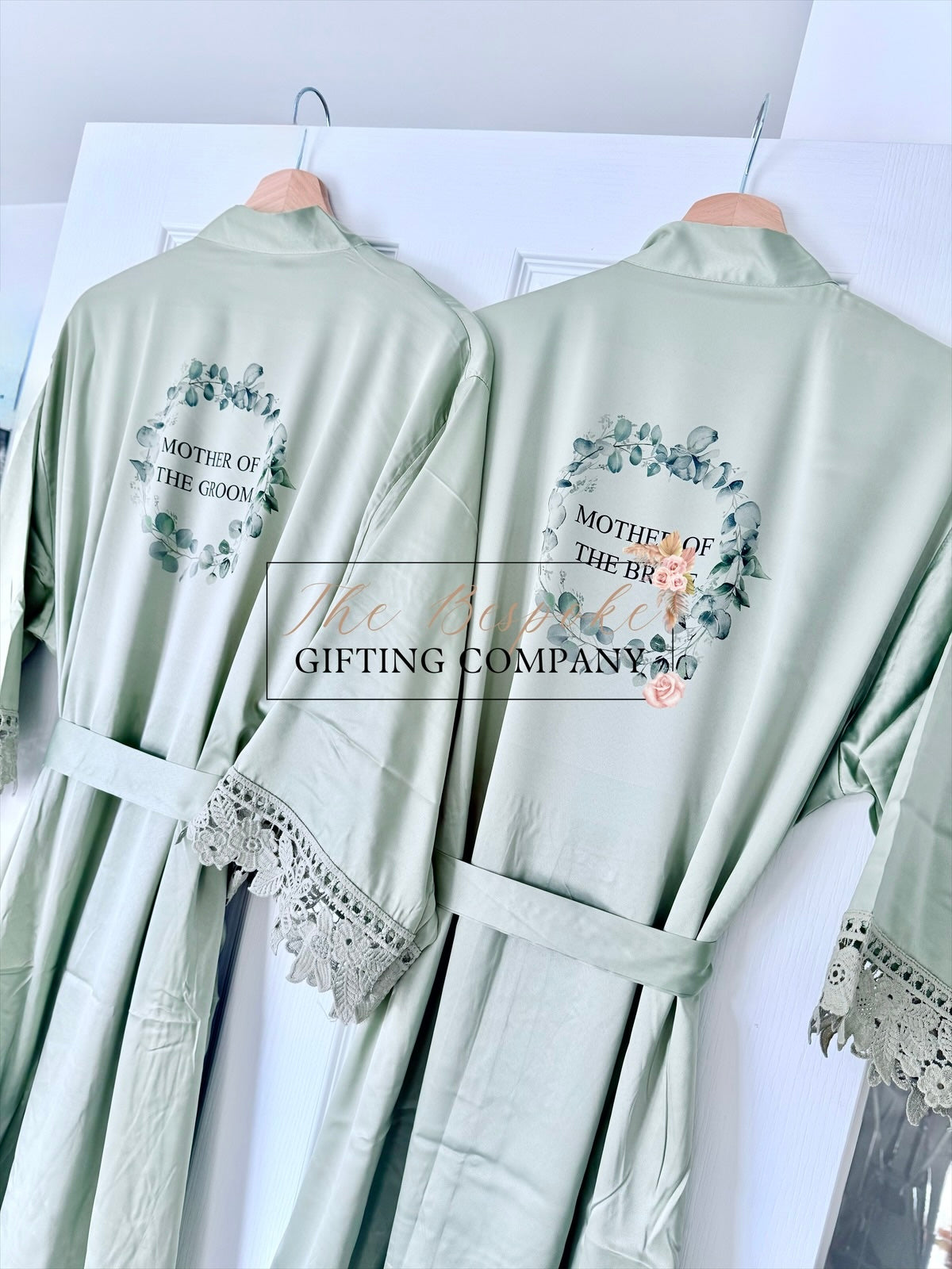 Sage Personalised Satin Lace Wedding Robes