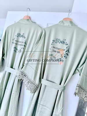 Sage Personalised Satin Lace Wedding Robes