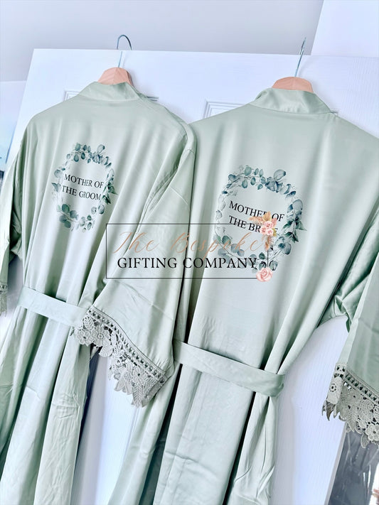 Sage Personalised Satin Lace Wedding Robes