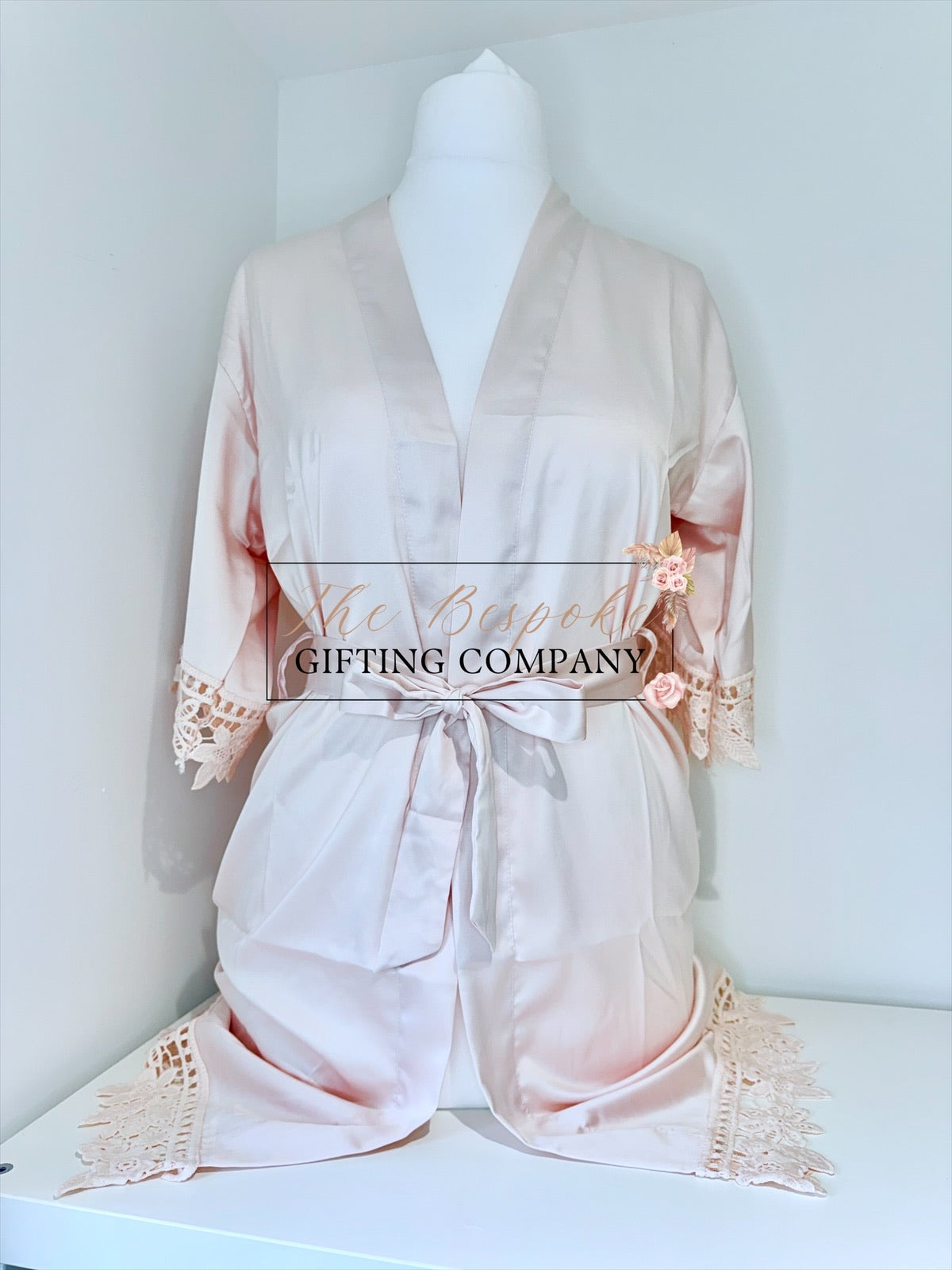 Personalised Blush Satin Lace Robes for Children