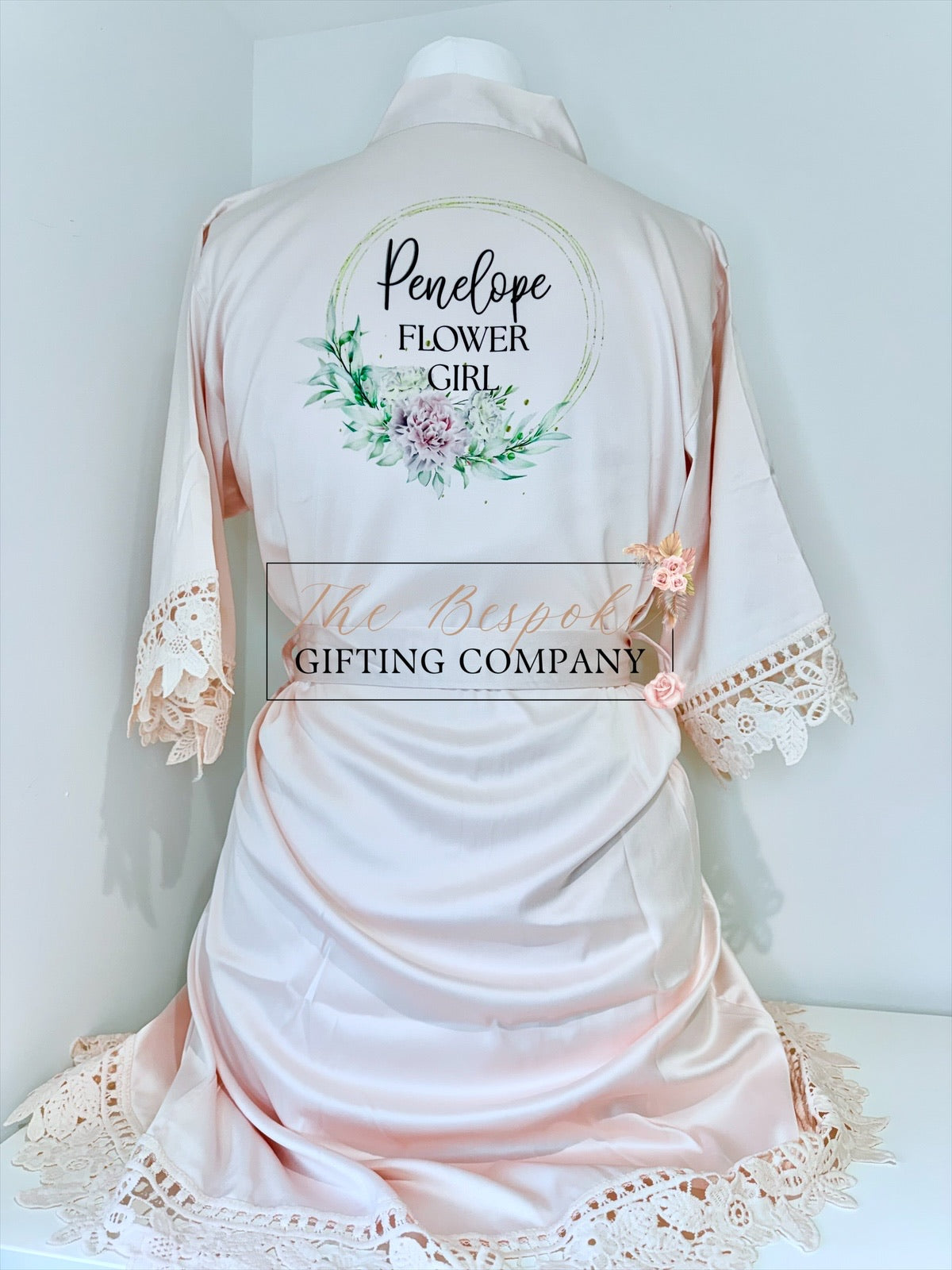 Personalised Blush Satin Lace Robes for Children