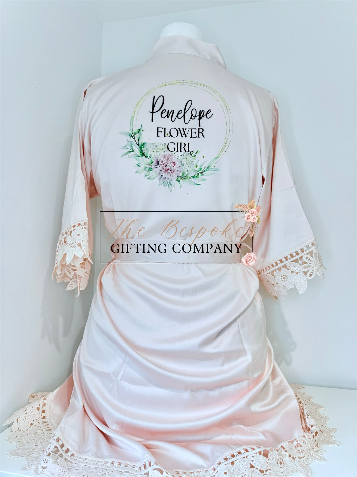 Personalised Blush Satin Lace Robes for Children