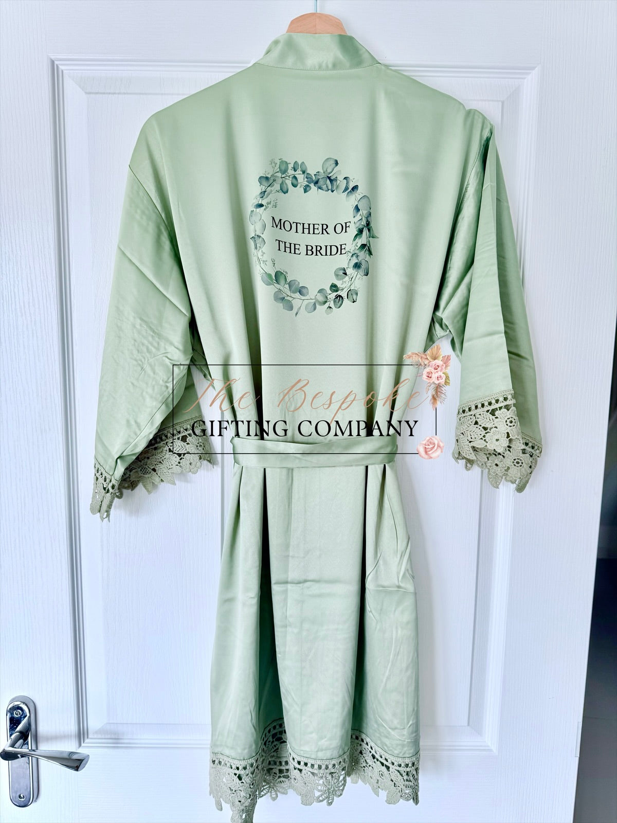Sage Personalised Satin Lace Wedding Robes