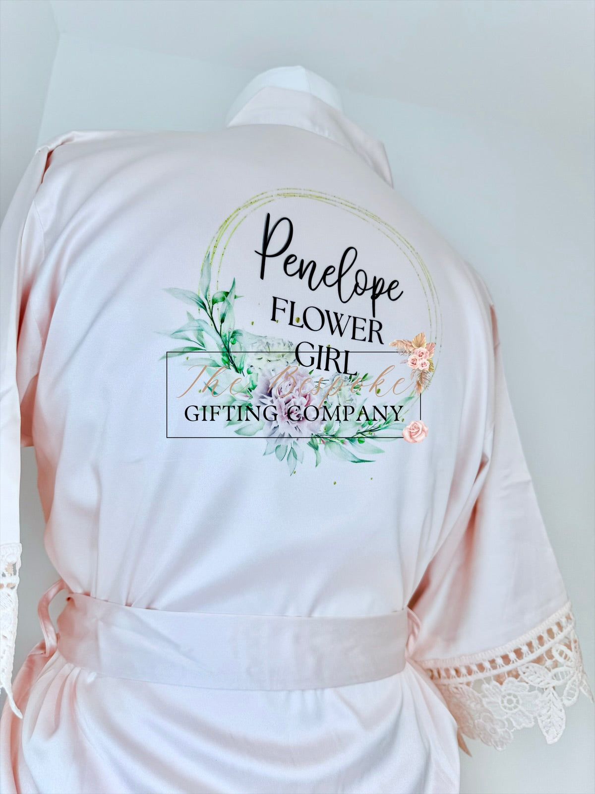 Personalised Blush Satin Lace Robes for Children