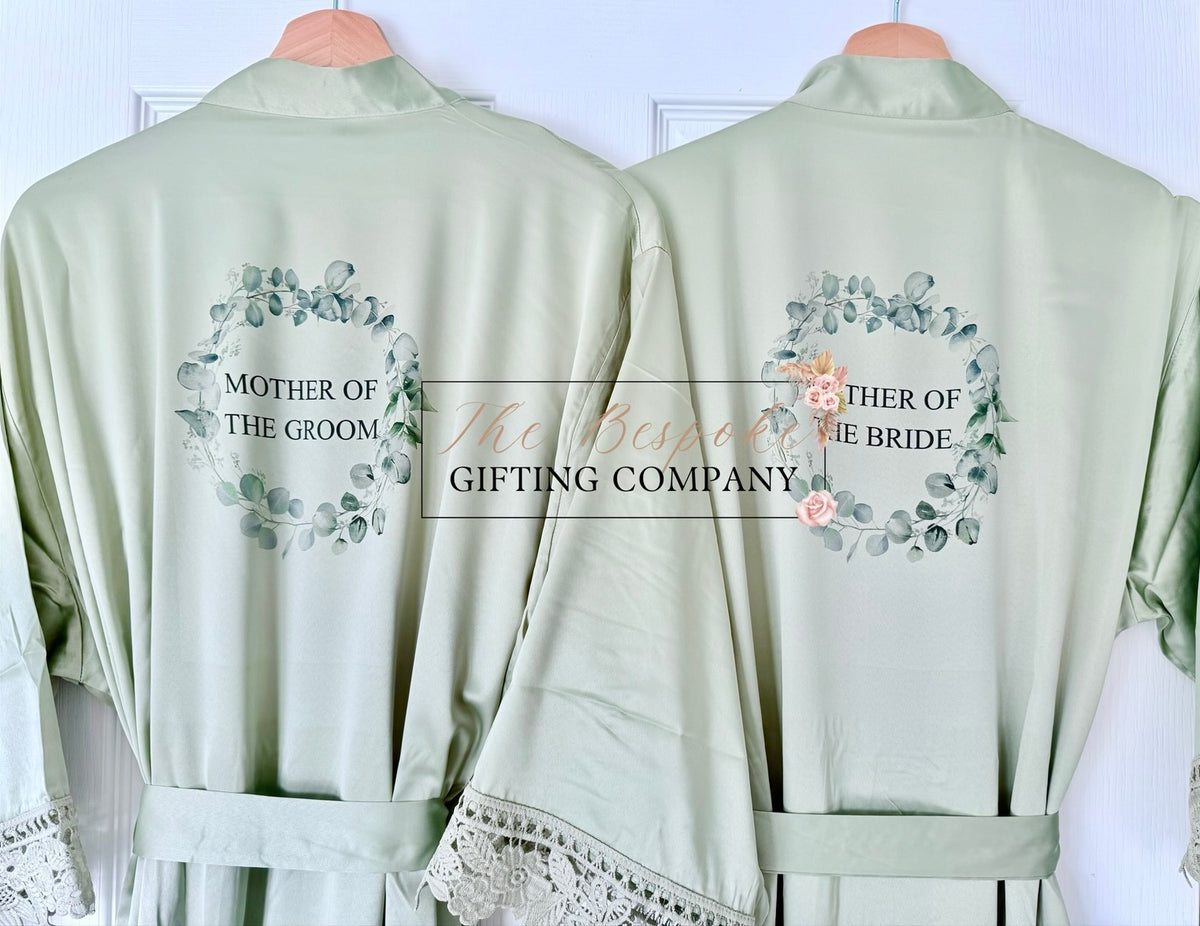 Sage Personalised Satin Lace Wedding Robes