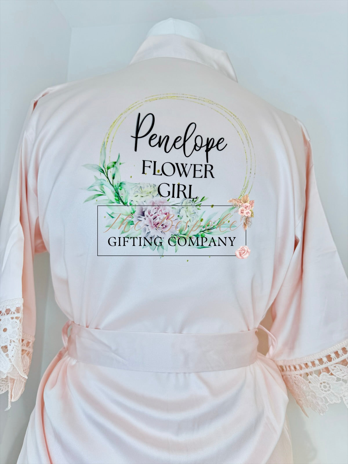 Personalised Blush Satin Lace Robes for Children