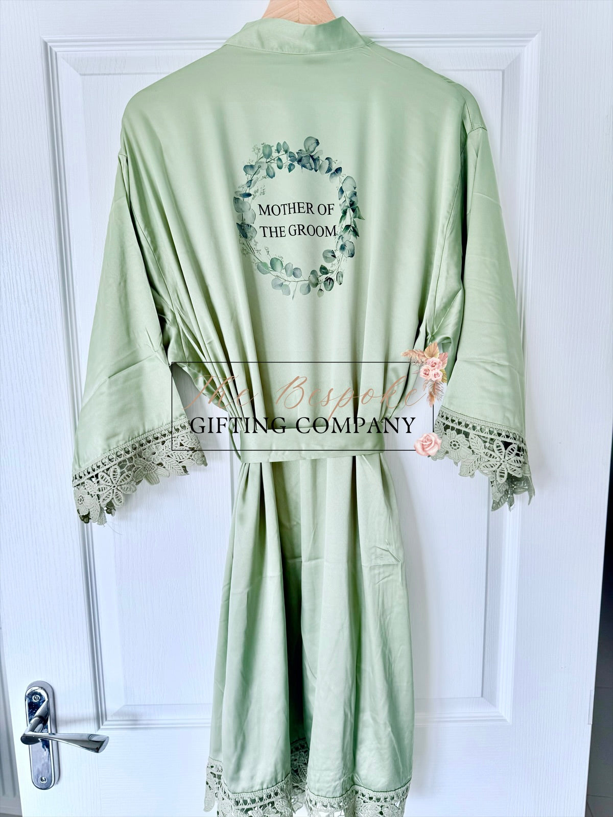 Sage Personalised Satin Lace Wedding Robes