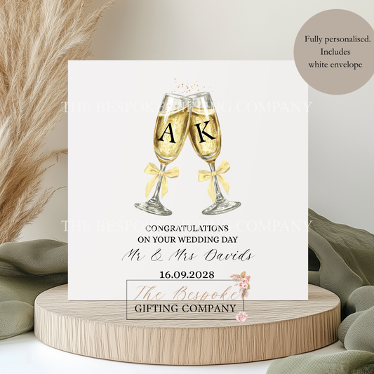 Golden Champagne Wedding Card